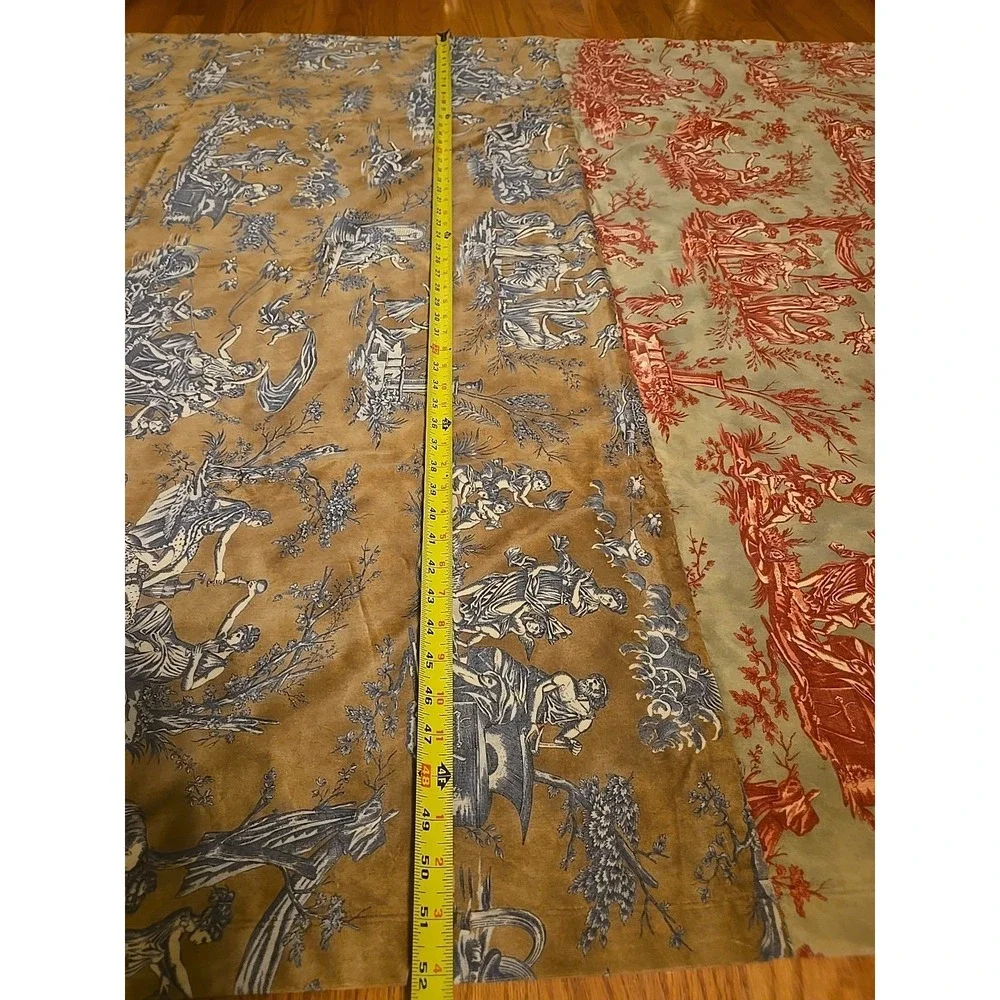 Vintage Toile de Jouy Fabric Panel – French Country Pastoral Scene – Red &‎ Blue